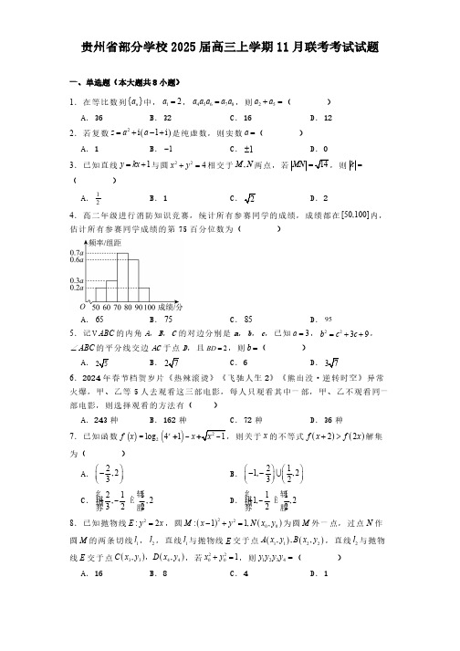 贵州省部分学校2025届高三上学期11月联考考试 数学试题(含解析)