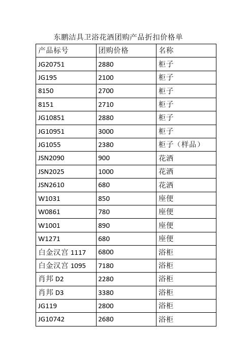 东鹏洁具卫浴花洒团购产品折扣价格单