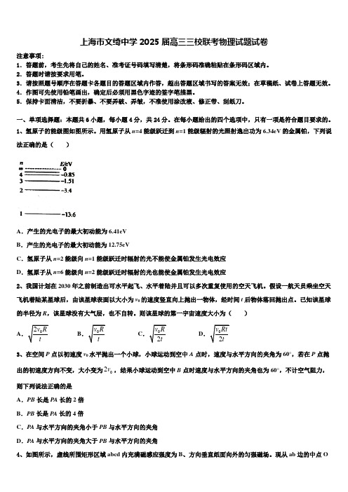 上海市文绮中学2025届高三三校联考物理试题试卷