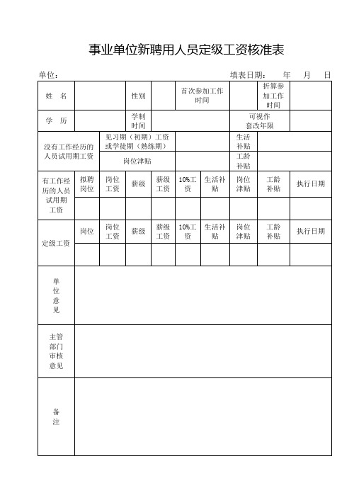 事业单位定级工资核定表