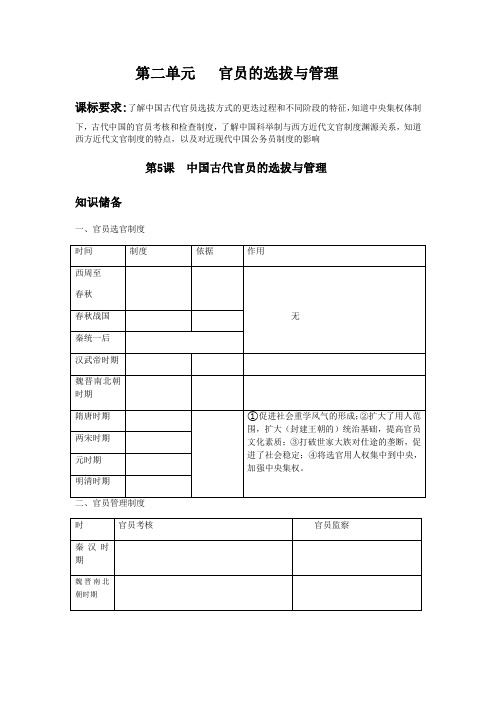 统编人教版历史选择性必修一第二单元官员的选拔与管理导学案