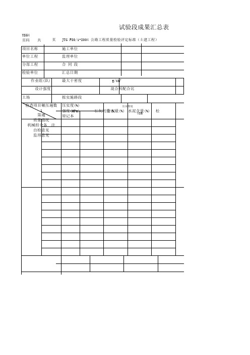 试验段成果汇总表