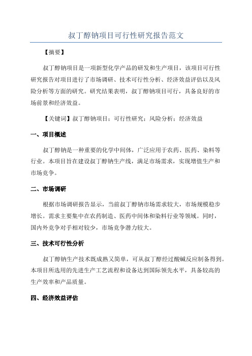 叔丁醇钠项目可行性研究报告范文