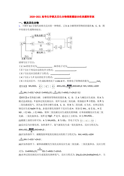 2020-2021高考化学镁及其化合物推断题综合经典题附答案