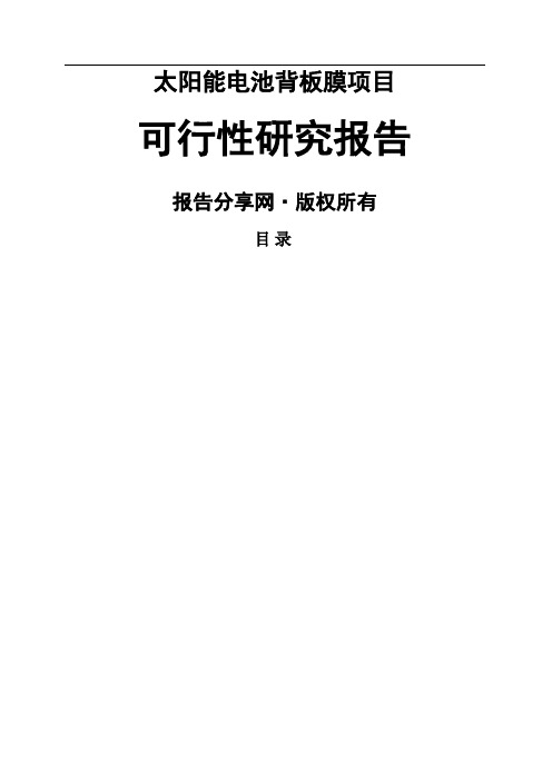 太阳能电池背板膜项目可行性研究报告