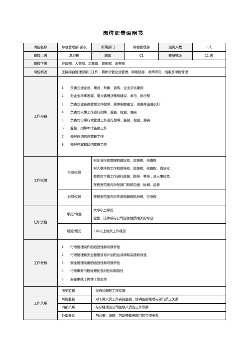 部长总监岗位职责说明书