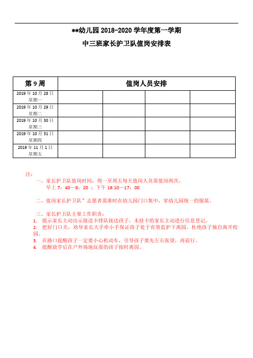 幼儿园护卫队值岗安排表