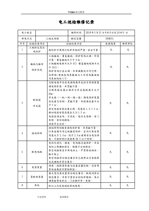 电工巡视维修记录表(含内容)