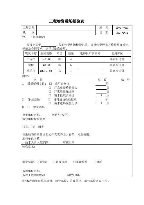 工程物资进场报验表