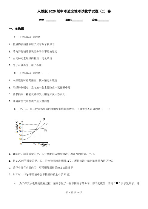 人教版2020版中考适应性考试化学试题(I)卷