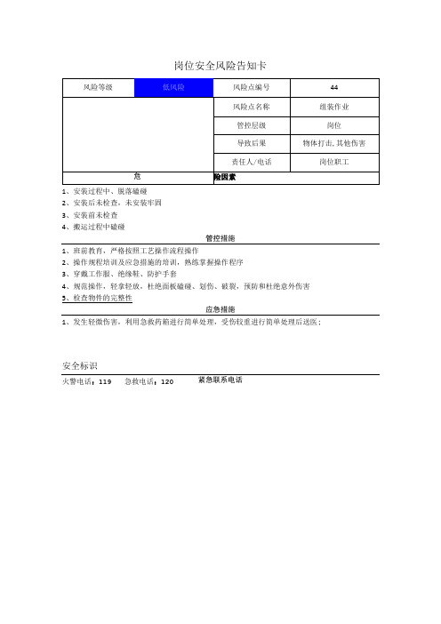 工程有限公司组装作业岗位风险告知卡