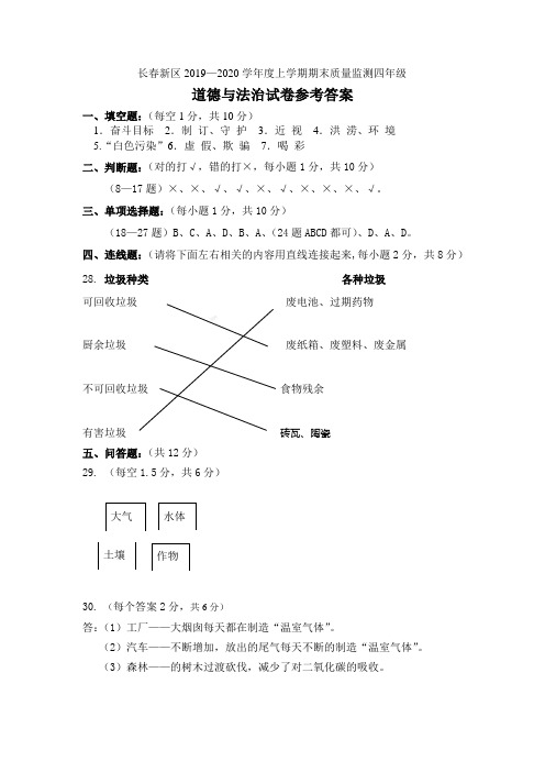 2020年春季学年度部编版四年级道德与法治下册课后答案