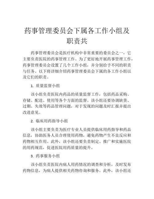 药事管理委员会下属各工作小组及职责共