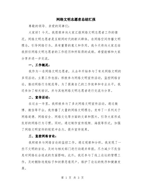 网络文明志愿者总结汇报