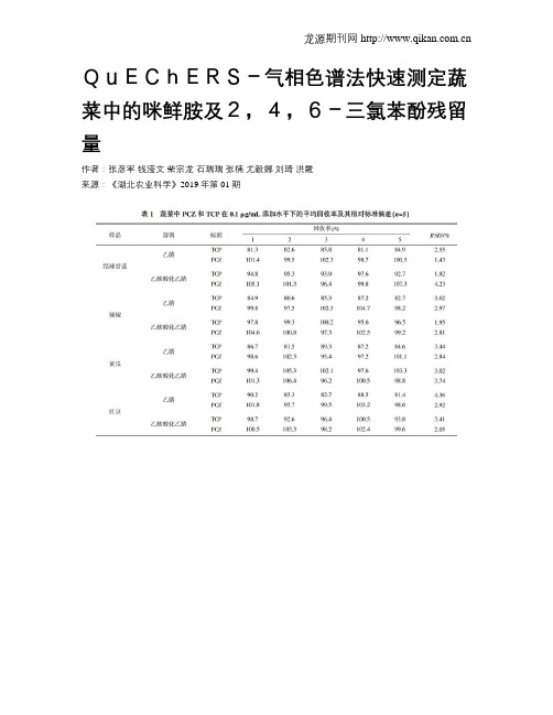 QuEChERS-气相色谱法快速测定蔬菜中的咪鲜胺及2,4,6-三氯苯酚残留量