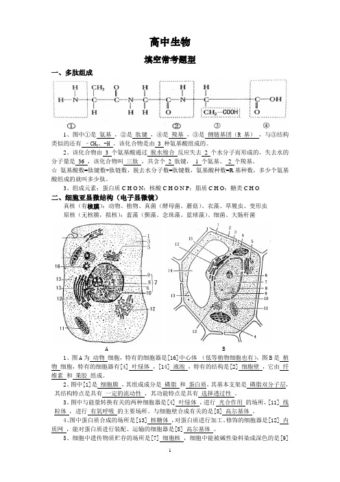 高中生物会考填图常考题型——上海会考