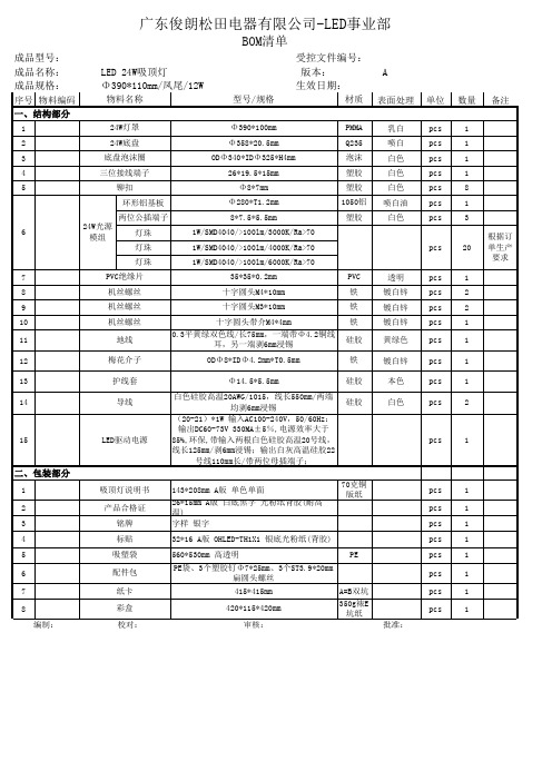吸顶灯系列-BOM清单