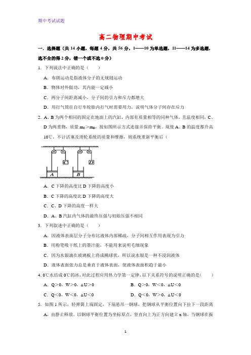 2019-2020学年山东省临沂市罗庄区高二下学期期中考试物理试题(解析版)