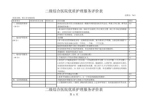 二级综合医院优质护理服务评价表 Microsoft Word 文档 (2)精品文档6页