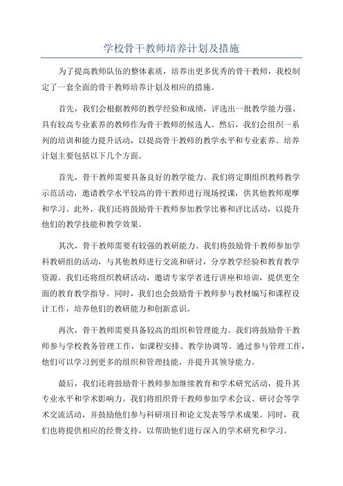 学校骨干教师培养计划及措施