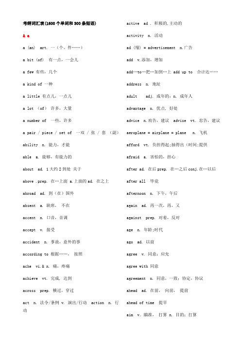 2018中考英语考纲词汇