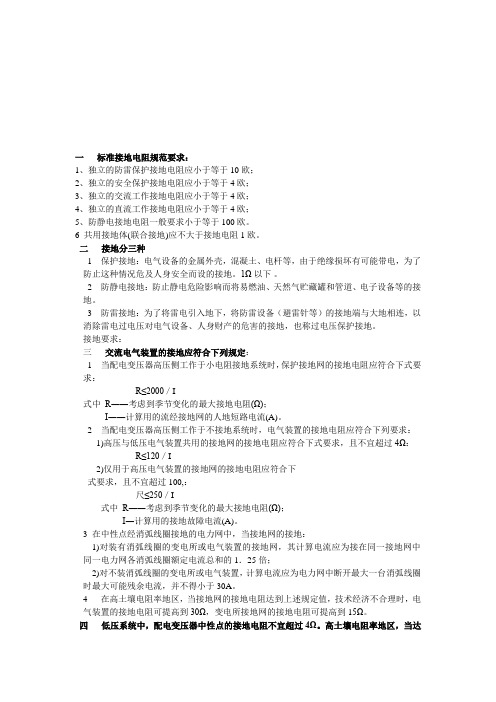 标准接地电阻的规范要求