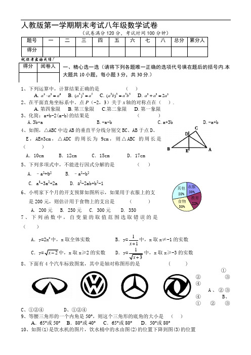 人教版八年级上数学期末考试试卷(6套)