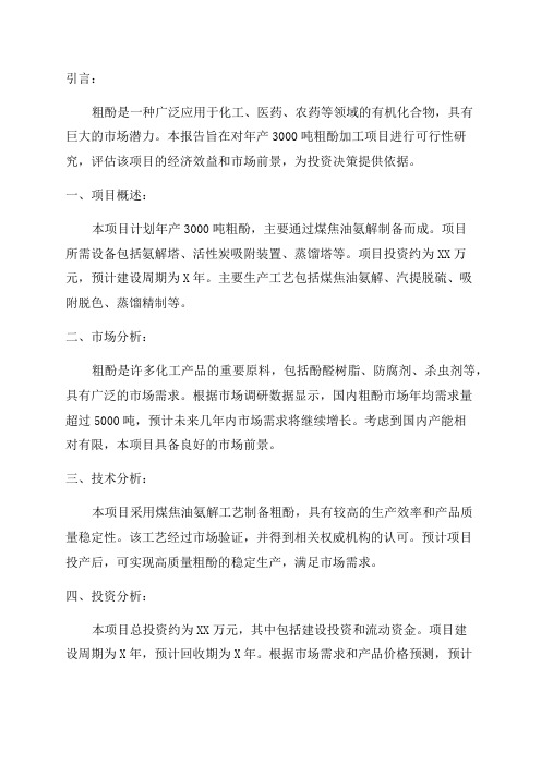 年产3000吨粗酚加工项目可行性研究报告