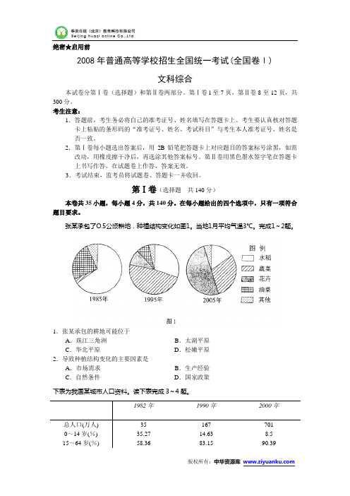 2008年高考试题——文综(全国卷1)