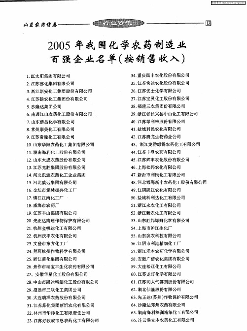 2005年我国化学农药制造业百强企业名单(按销售收入)