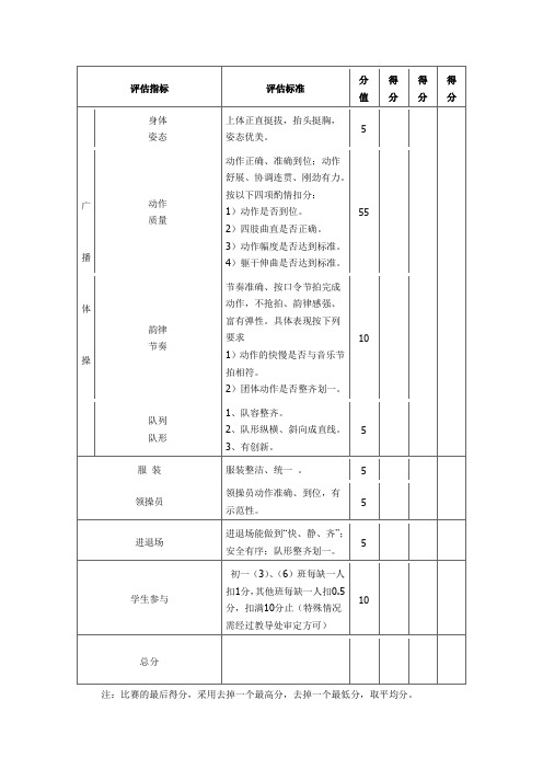 广播体操比赛评分表