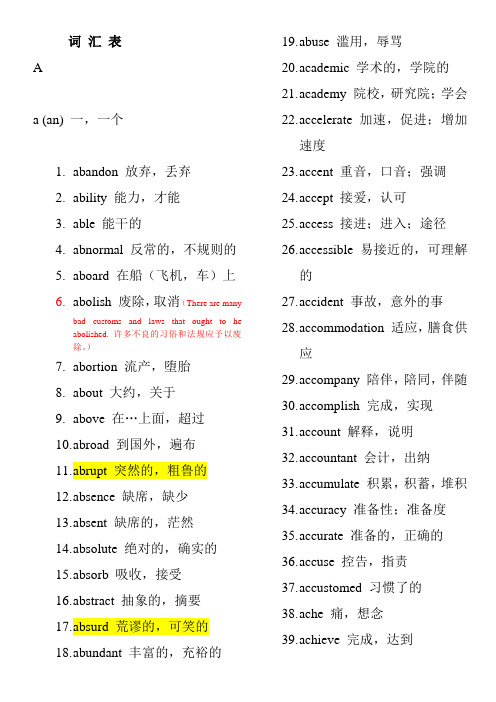 专转本英语词汇表词汇表(打印版)