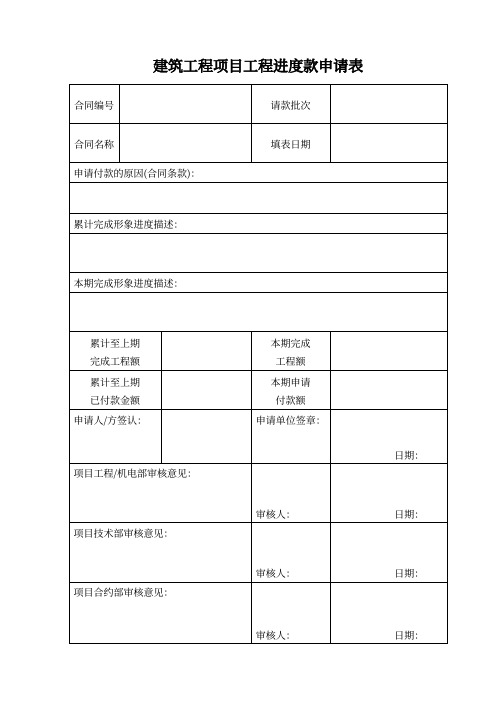 建筑工程项目工程进度款申请表