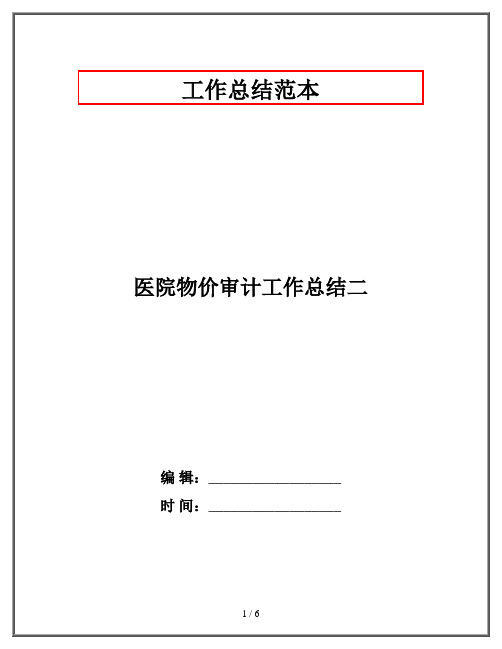 医院物价审计工作总结二