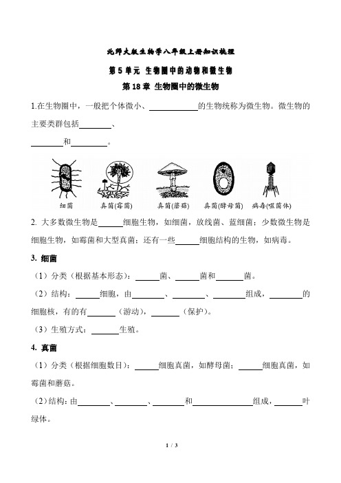 《第18章 生物圈中的微生物》知识总结(学生版)(北师大版)