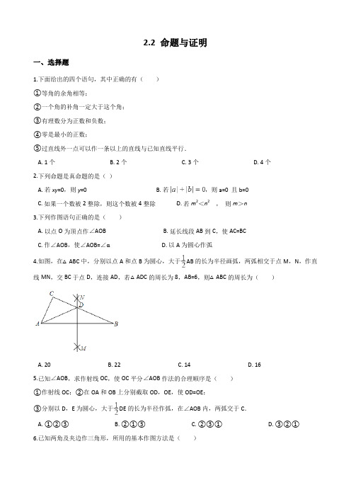 湘教版八年级上册数学2.2 命题与证明 同步测试题(无答案)