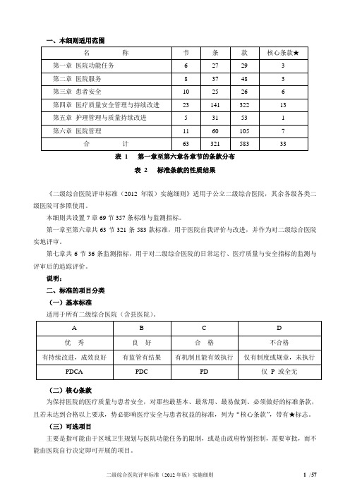 二级综合医院评审标准分工