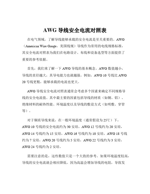 AWG导线安全电流对照表