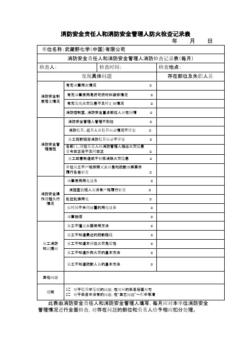 消防安全责任人和消防安全管理人防火检查记录表