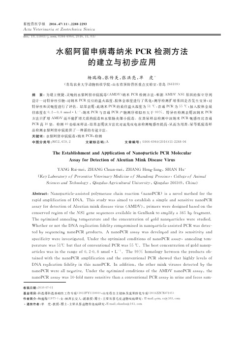 水貂阿留申病毒纳米PCR检测方法的建立与初步应用