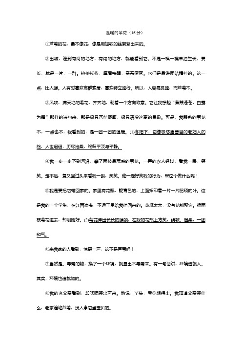 《温暖的苇花》阅读练习及答案