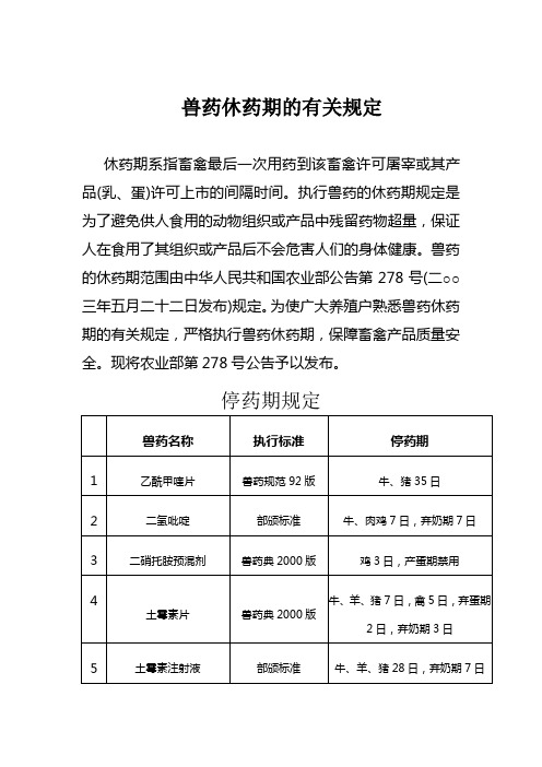 兽药休药期的有关规定