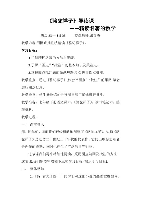 人教版(部编版)初中语文七年级下册 《骆驼祥子》:圈点与批注 初中七年级语文下册教案教学设计教学反思