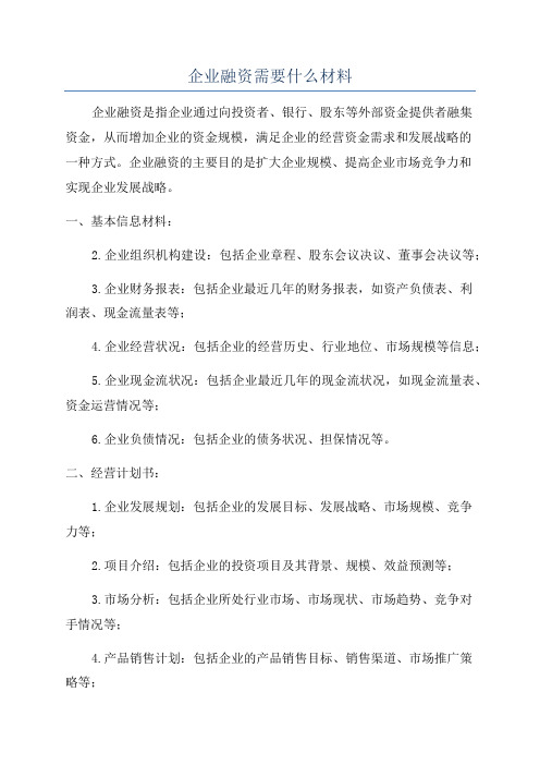 企业融资需要什么材料