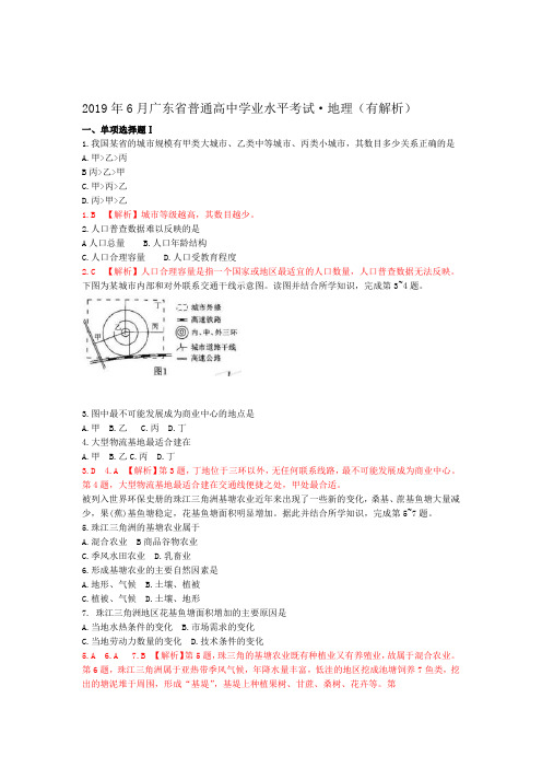 2019年6月广东省普通高中学业水平考试地理真题详解