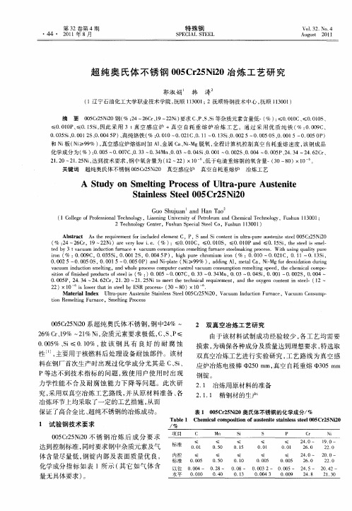 超纯奥氏体不锈钢005Cr25Ni20冶炼工艺研究