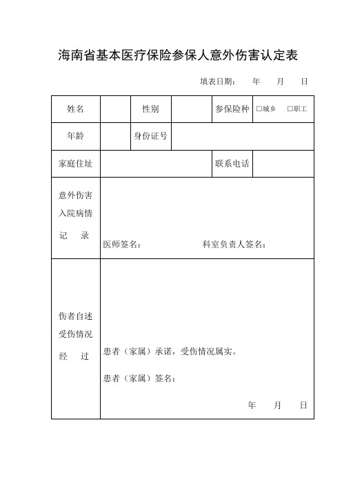 基本医疗保险参保人意外伤害认定表