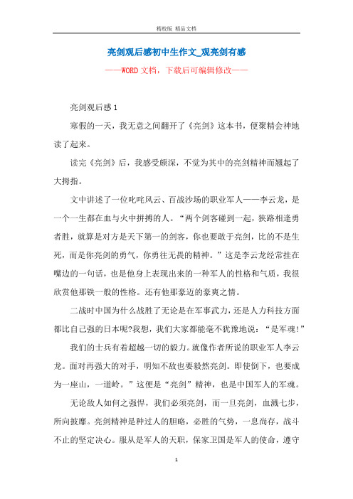亮剑观后感初中生作文_观亮剑有感
