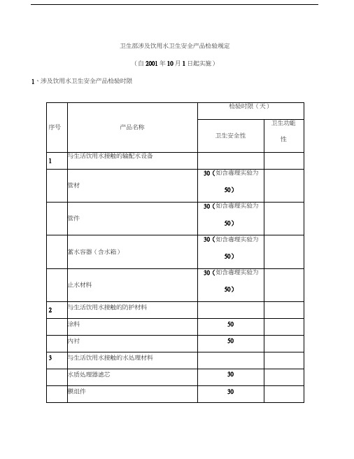 卫生部涉及饮用水卫生安全产品检验规定