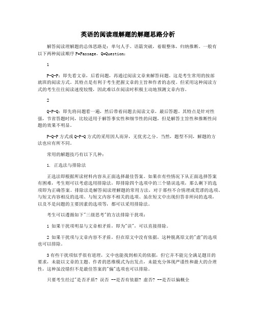 英语的阅读理解题的解题思路分析